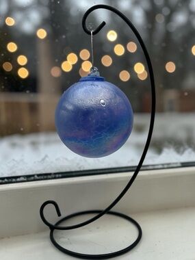 Hand Blown Art Glass Blue Purple Iridescent Suncatcher or Christmas Ornament